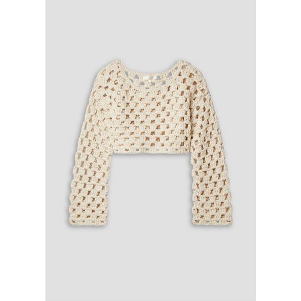 NWT LoveShackFancy Keely Cropped Crochet Cotton Sweater